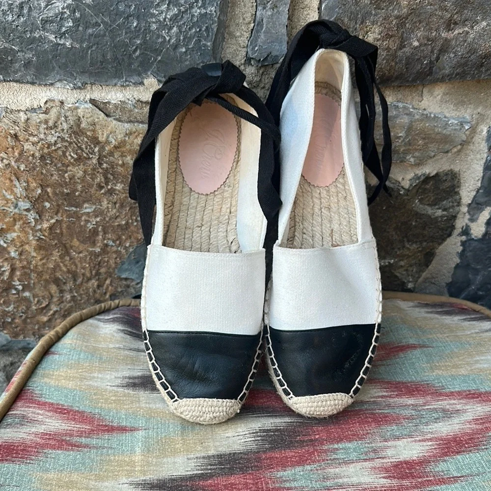 J crew Canvas espadrille flats with leather cap toe size 8